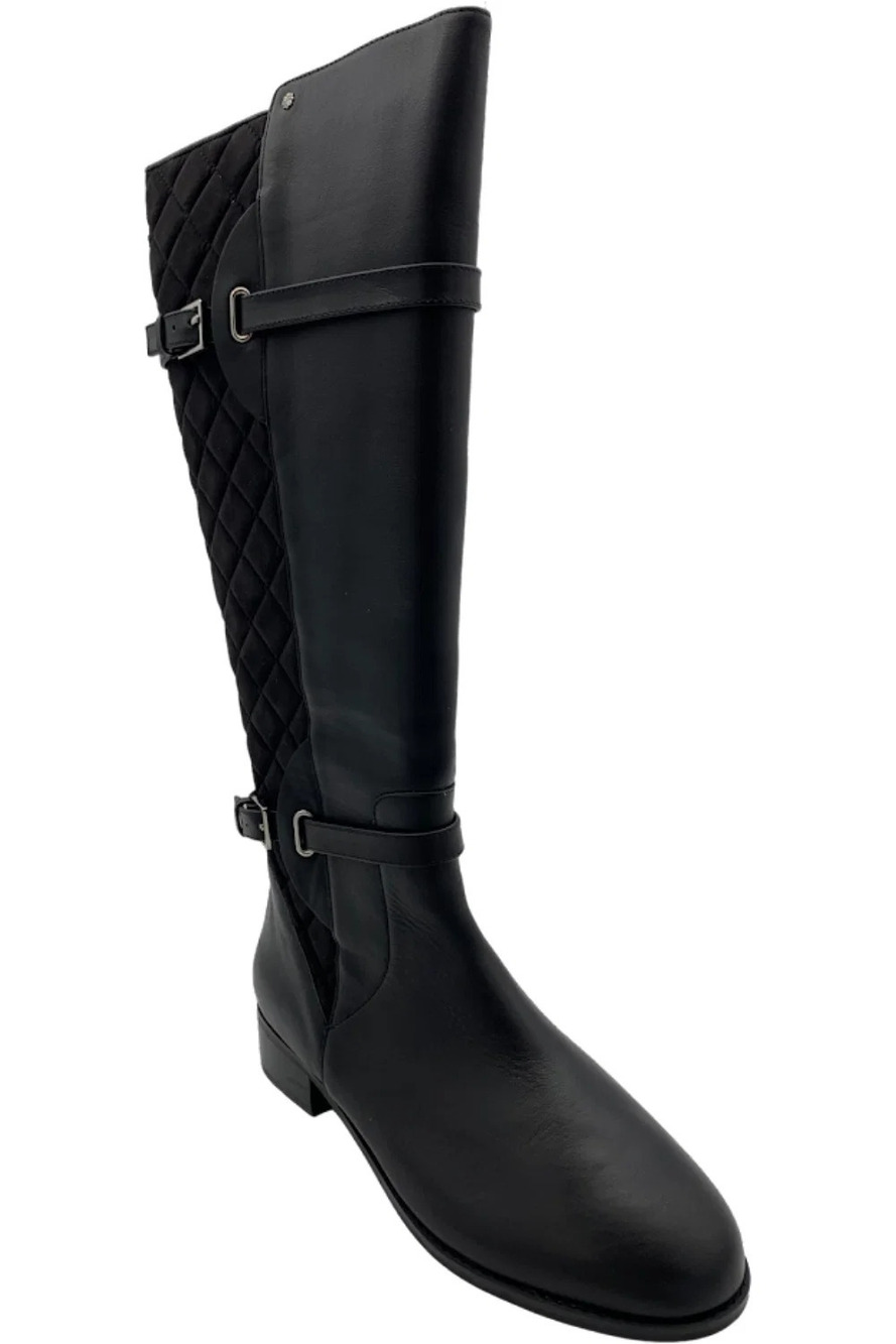Isaac Mizrahi Live! Wide Calf Quilted Leather Riding Boots Black - Wide
